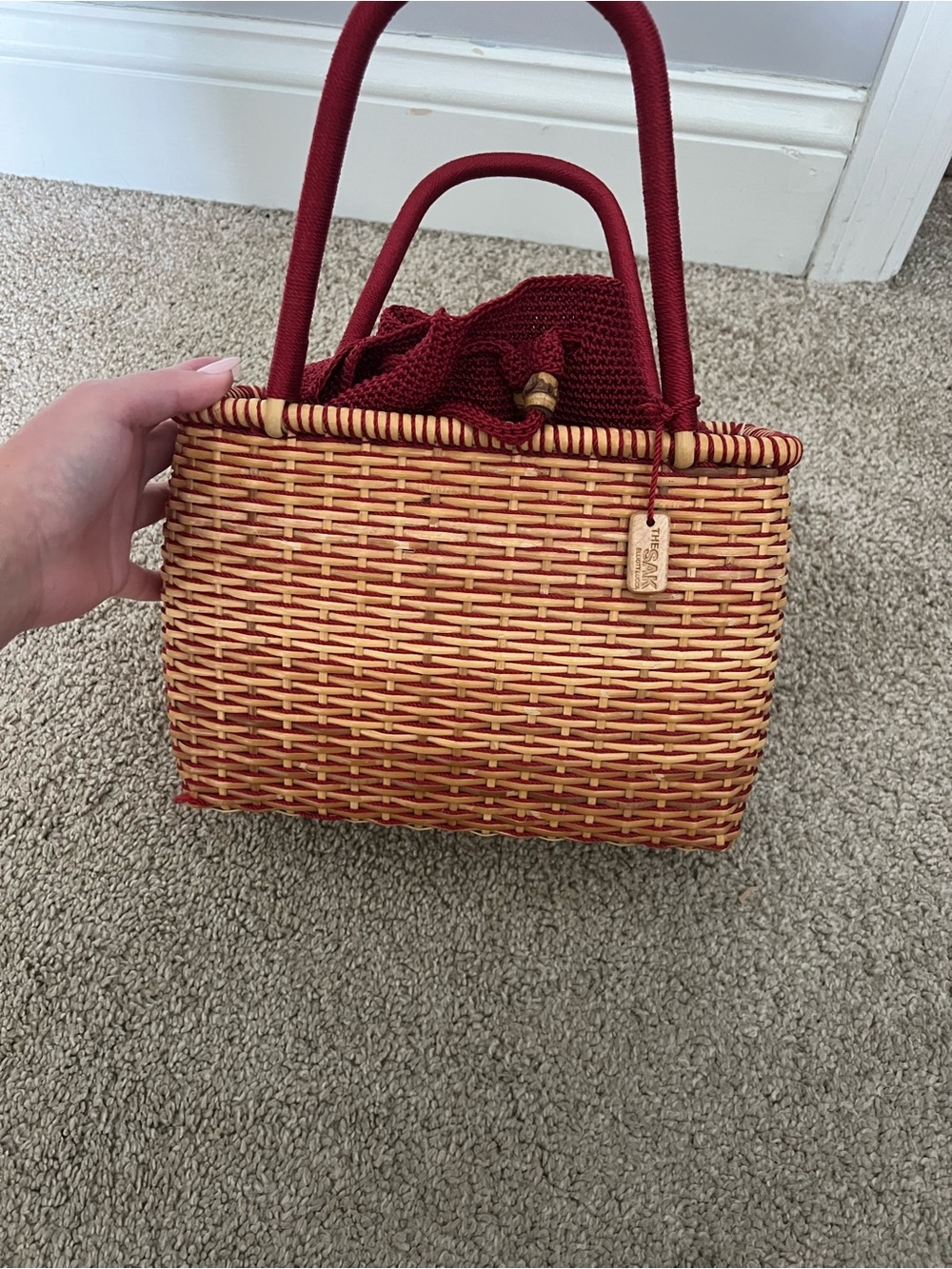 The Sak ELLIOTT LUCCA Woven Straw Tote with Red Trim and Handles